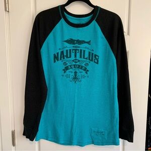 Teal and Black Nautical Long Sleeve Waffle Shirt